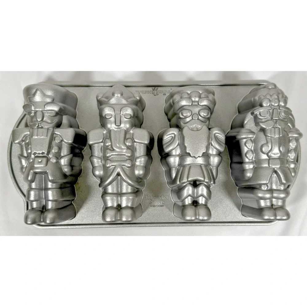 Nordic Ware Nutcracker Sweets Cakelet Pan Silver Cast Aluminum 92977
